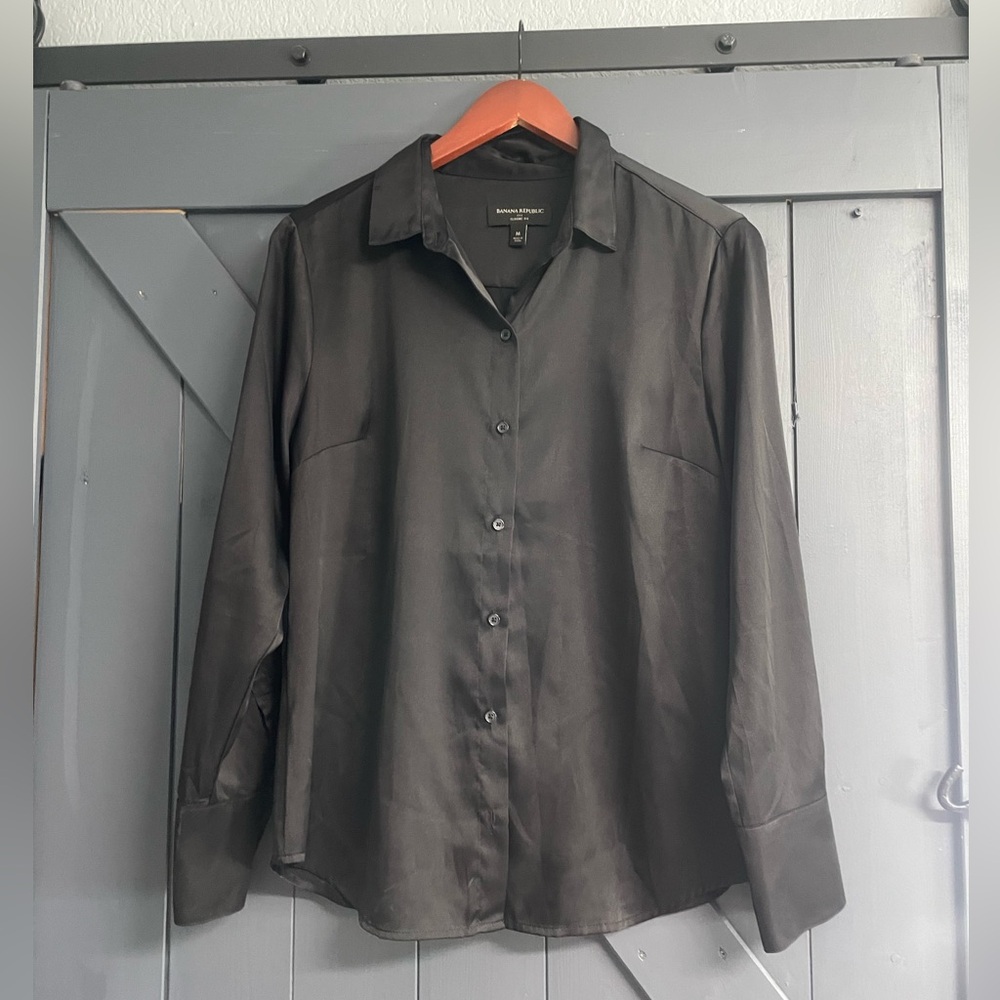 Banana Republic Black Satin Button-Down Shirt